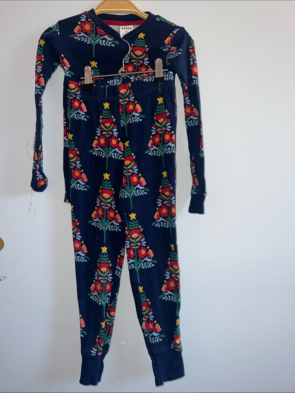 Mini Boden Navy One-Piece with Red & Yellow Floral Trees
